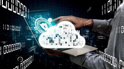 Conceptual cloud computing and data storage technology for future innovation Stock Photos