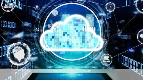 Conceptual cloud computing and data storage technology for future innovation Stock Photos