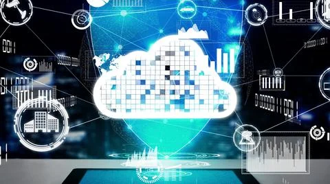 Conceptual cloud computing and data storage technology for future innovation Stock Photos