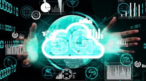 Conceptual cloud computing and data storage technology for future innovation Stock Photos