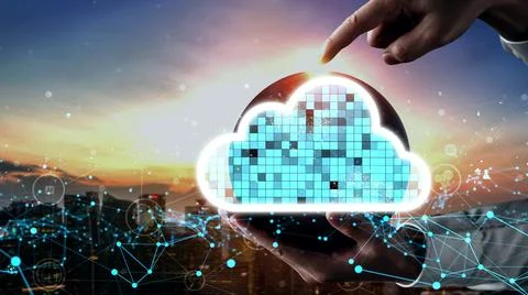 Conceptual cloud computing and data storage technology for future innovation Stock Photos
