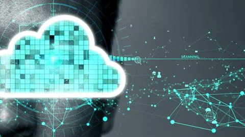 Conceptual cloud computing and data storage technology for future innovation Stock Photos