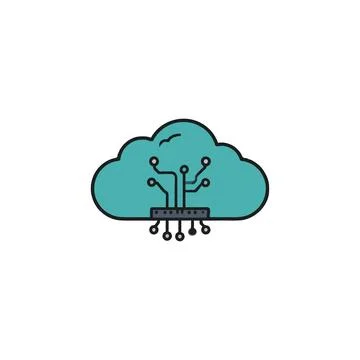 Conceptual cloud computing design with interconnected network nodes showcas.. Illustrazione stock