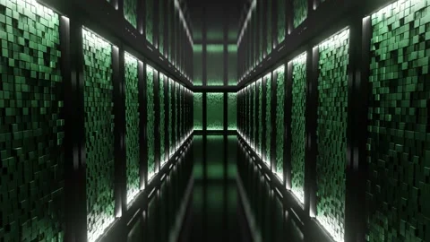 Conceptual Cloud data server panels in a server room of a data center. Stock Footage 135680208