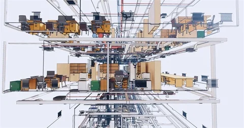 Conceptual computer model of an office building without walls 库存影片 116786143