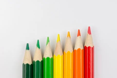 Conceptual crayons as energy label colors. Stock Photos