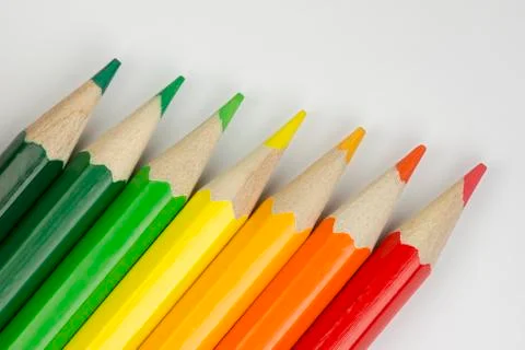 Conceptual crayons as energy label colors. Stock Photos