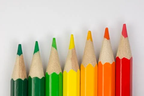 Conceptual crayons as energy label colors. Stock Photos