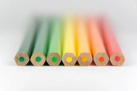Conceptual crayons as energy label colors. Stock Photos