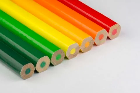 Conceptual crayons as energy label colors. Stock Photos