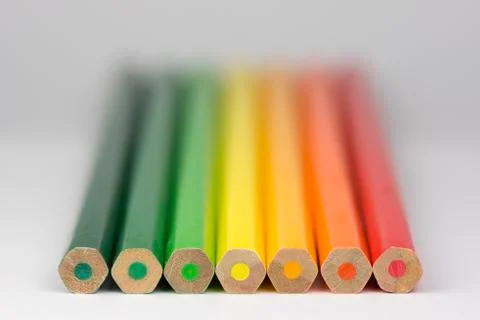 Conceptual crayons as energy label colors. Stock Photos
