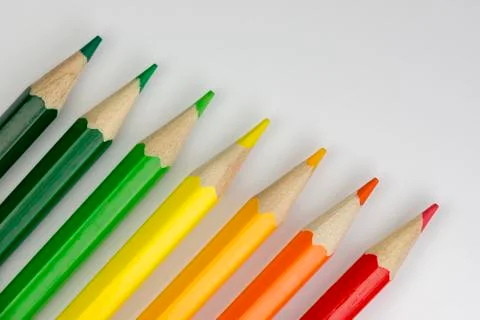 Conceptual crayons as energy label colors. Stock Photos