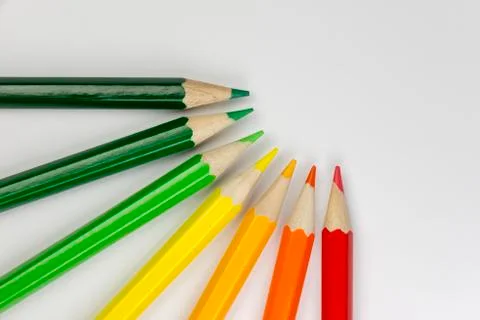 Conceptual crayons as energy label colors. Stock Photos