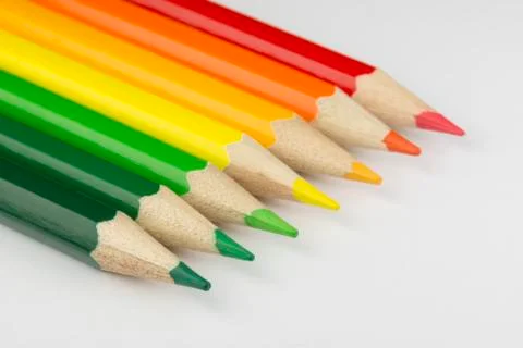 Conceptual crayons as energy label colors. Stock Photos
