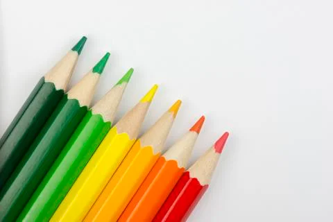 Conceptual crayons as energy label colors. Stock Photos