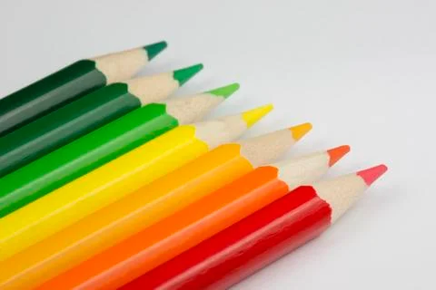 Conceptual crayons as energy label colors. Stock Photos