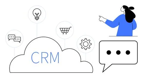 Conceptual CRM System with Communication and E-commerce Elements Illustrazione stock