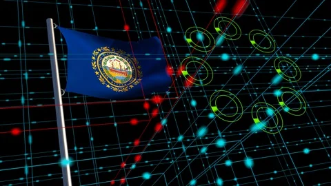 Conceptual cyber attack with an animated New Hampshire flag 库存影片 130002328