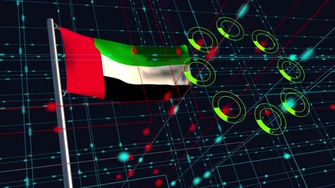Conceptual cyber attack with Emirati flag, SFX Stock Footage 195142424