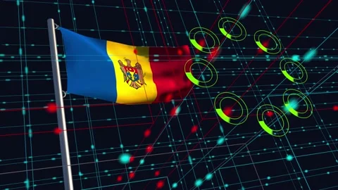 Conceptual cyber attack with Moldovan flag Stock Footage 171716034