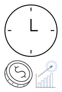 Conceptual Design Featuring Clock, Dollar Coin, and Growth Chart Stock Illustration