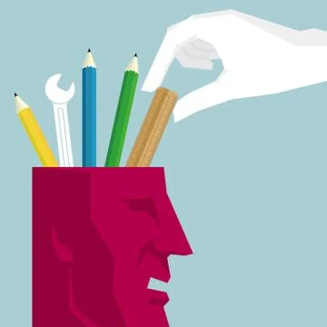 Conceptual design, human head shaped library. Stock Illustration