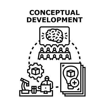 Conceptual development process creating new ideas Stock Illustration
