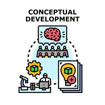Conceptual development process creating new ideas Stock Illustration