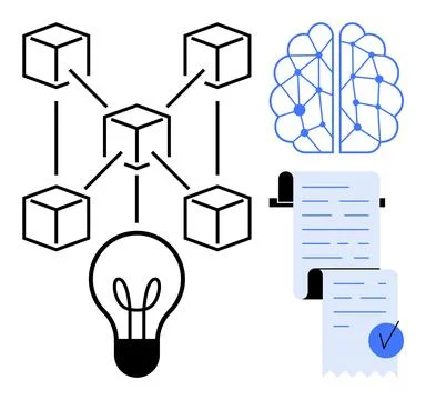 Conceptual Diagram of Blockchain, Artificial Intelligence, and Innovation f.. 스톡 일러스트