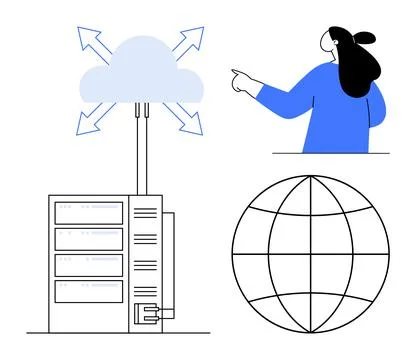 Conceptual Diagram Highlighting Cloud Computing and Global Networking Stock Illustration