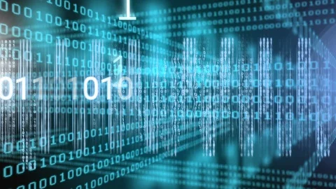 Conceptual digital animation showing binary technology code 4k Stock Footage 98896710