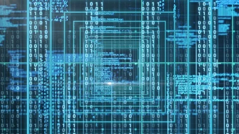 Conceptual digital animation showing binary technology code 4k Video stock 98906490