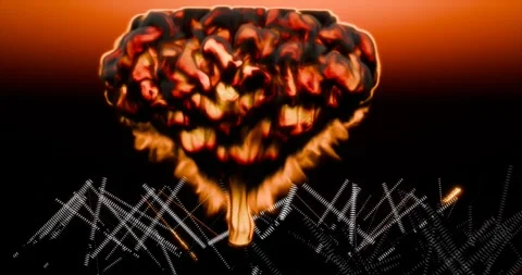 Conceptual digital rendering of atomic blast in dark scene animation look d.. Stockbeeldmateriaal 313079993