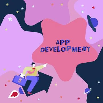 Conceptual display App Development. Business idea producing computer software Stock Illustration