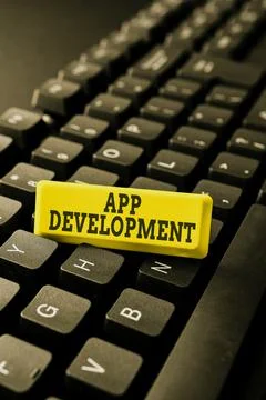 Conceptual display App Development. Business approach the act or process by 库存照片