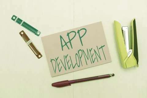 Conceptual display App Development. Concept meaning producing computer software Fotos de archivo