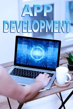 Conceptual display App Development. Word for producing computer software with a 스톡 사진