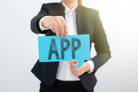 Conceptual display App. Word for computer or software application designed to Stock Photos
