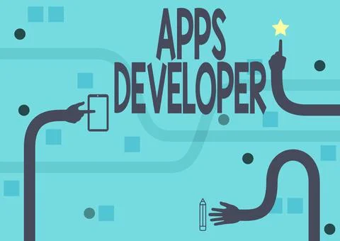 Conceptual display Apps Developer. Internet Concept Graphic artist Software Stock Illustration