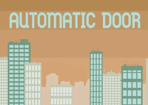 Conceptual display Automatic Door. Business overview opens automatically when Stock Illustration