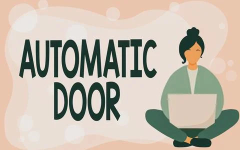Conceptual display Automatic Door. Word Written on opens automatically when Stock Illustration
