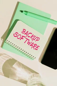 Conceptual display Backup Software. Conceptual photo create extra exact copies Foto stock