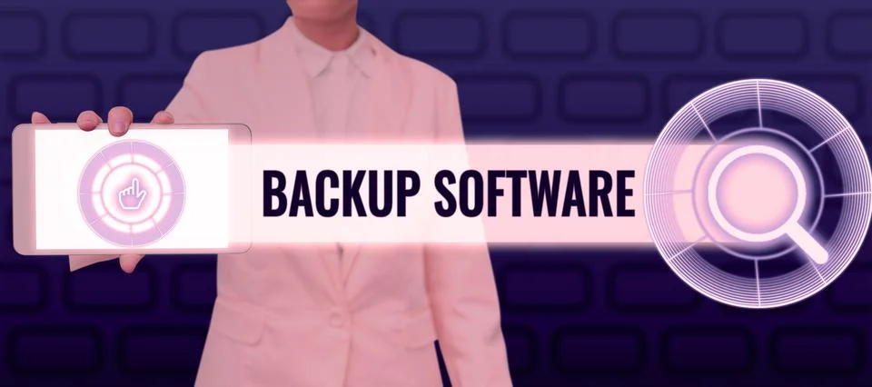Conceptual display Backup Software. Internet Concept create extra exact copies Foto stock