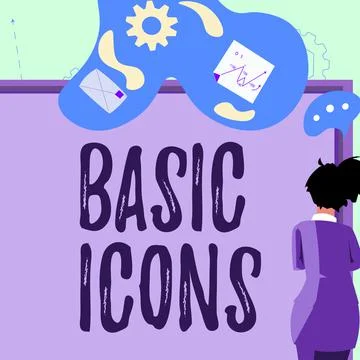 Conceptual display Basic Icons. Business idea pictogram or ideogram displayed on Stock Illustration