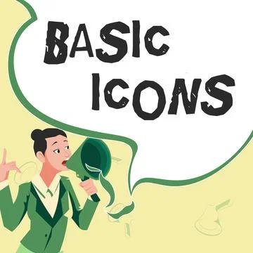 Conceptual display Basic Icons. Business idea pictogram or ideogram displayed on Stock Illustration