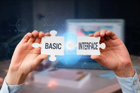 Conceptual display Basic Interface. Business approach boundary across which two 스톡 사진