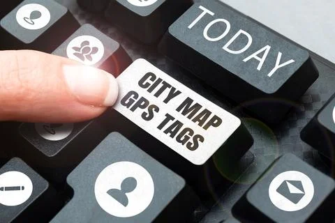 Conceptual display City Map Gps Tags. Word Written on global positioning system Foto stock