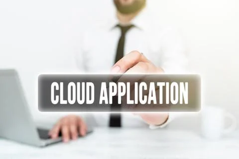 Conceptual display Cloud Application. Business approach the software program Fotos de archivo