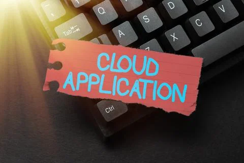 Conceptual display Cloud Application. Business showcase the software program Fotos de archivo