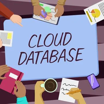 Conceptual display Cloud Database. Business overview optimized or built for a Stockillustratie
